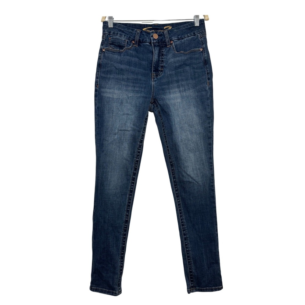 Seven7 Womens Tummyless High Rise Skinny Jeans Dark Wash Size 8 Stretch Denim